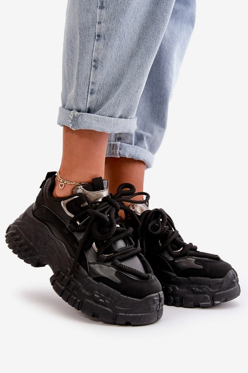 Sneakersy Damskie Na Masywnej Podeszwie Czarne Nevela