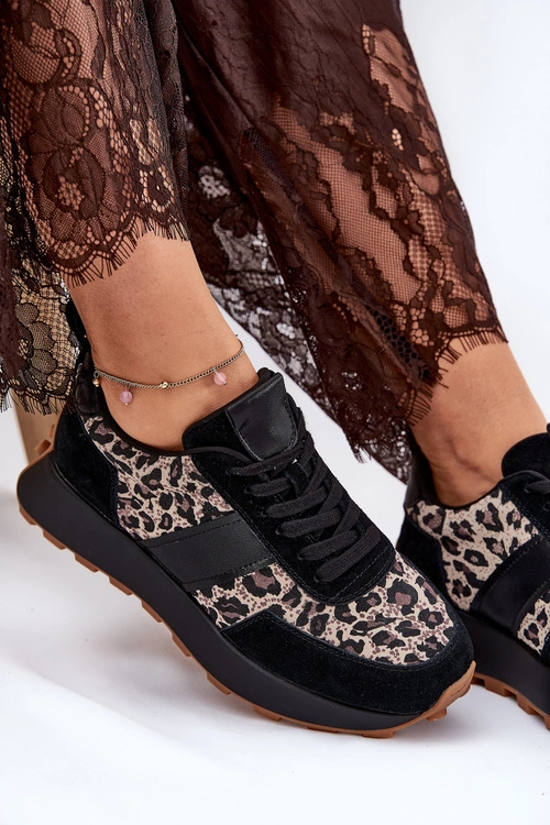 Zamszowe Sneakersy Damskie Na Platformie Panterka Vinceza 66793 Czarne