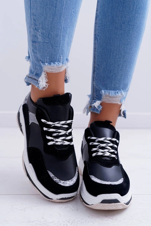 Sportowe Damskie Buty Gruba Podeszwa Czarne Remember