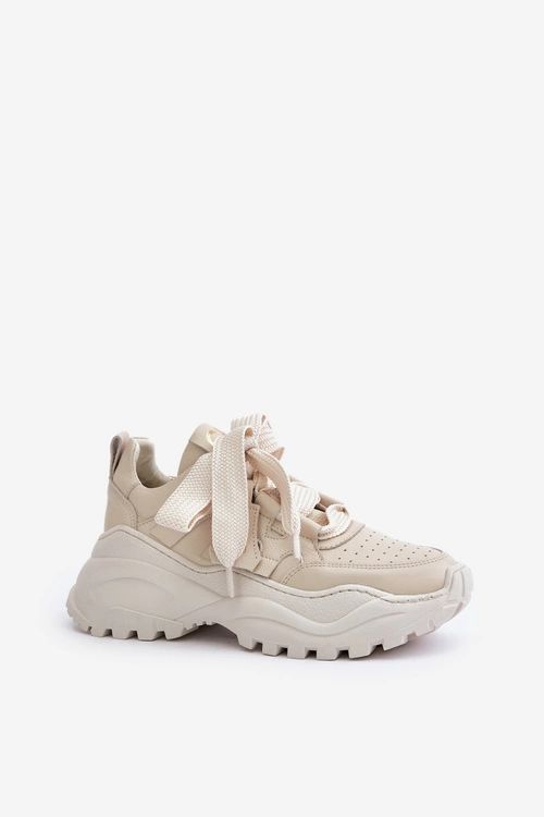 Damskie Skórzane Sneakersy Beżowe CheBello 4583