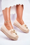 Espadryle Damskie Na Platformie Lniane Beżowe Denver