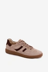 Skórzane Zamszowe Sneakersy Damskie Zazoo N1176S2 Ciemnobeżowe