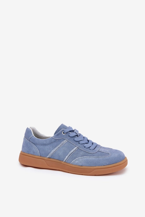 Zamszowe Niskie Sneakersy Damskie Niebieskie Paliana
