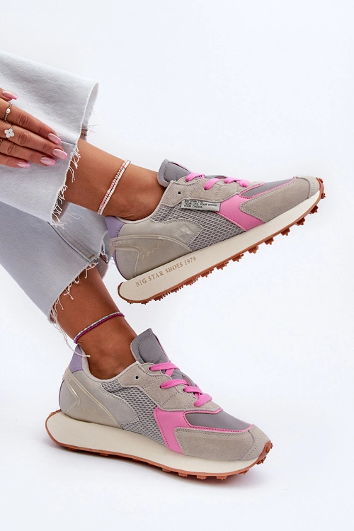 Sneakersy Damskie Na Platformie Memory Foam System Big Star NN274680 Szaro-Różowe