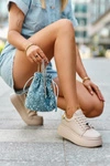 Damskie Skórzane Sneakersy Na Platformie Beżowe Vinceza 66700