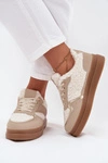 Sneakersy Damskie Na Platformie Z Futerkiem Typu Baranek Beżowe Frelina