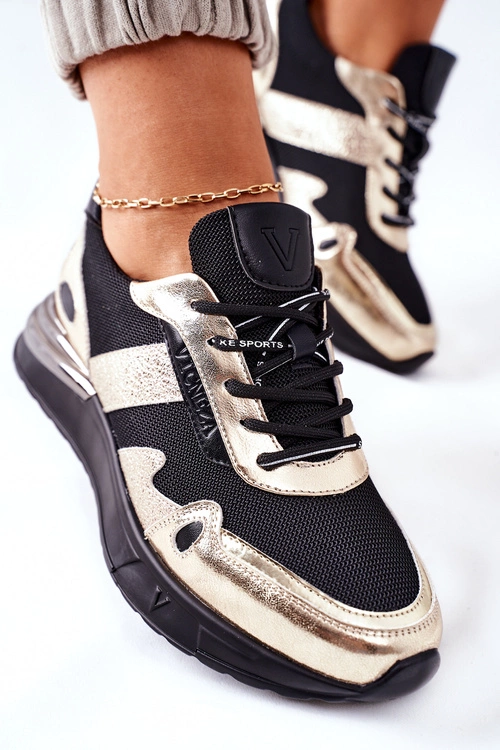 Sportowe Damskie Buty Sneakersy Czarno Złote Manitoba