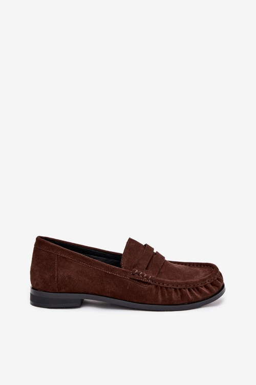 Loafersy Damskie Na Płaskim Obcasie Z Eko Zamszu Brązowe Rivianne