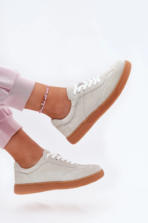 Zamszowe Niskie Sneakersy Damskie Szare Paliana