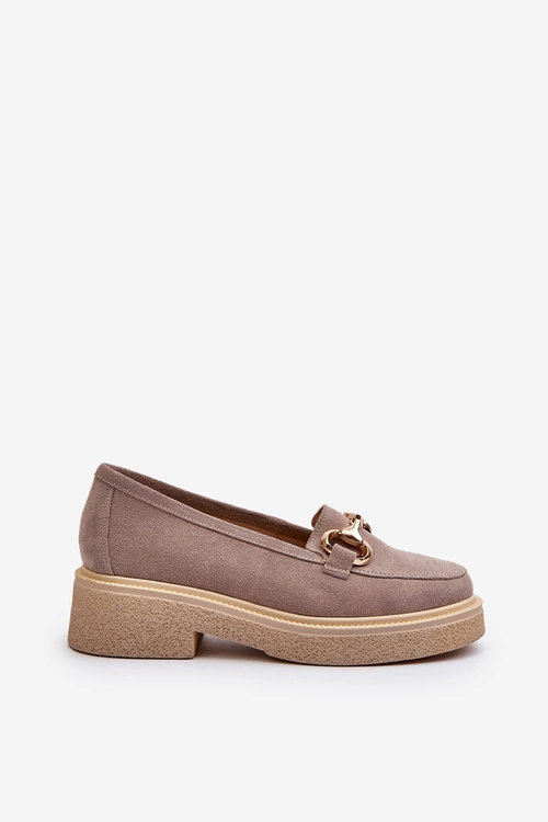 Zazoo 3429 Zamszowe Mokasyny Damskie Z Ozdobą Cappuccino