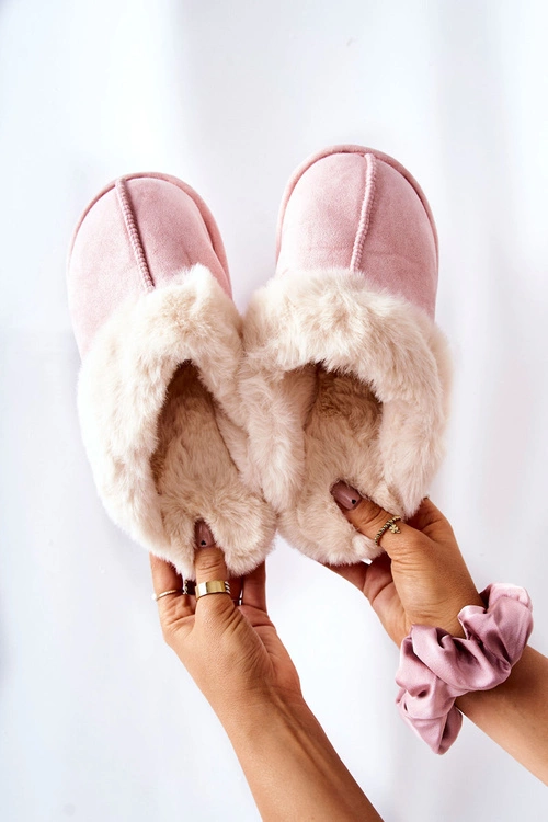 Damskie Papcie Klapki z Futerkiem Różowe Pinky