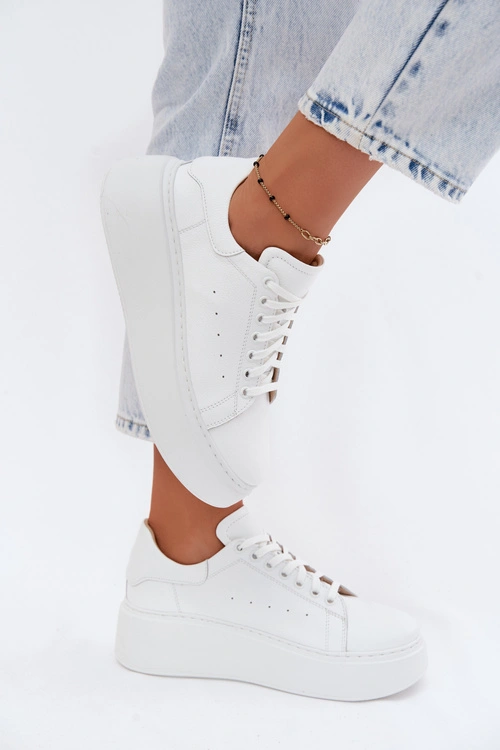 Skórzane Sneakersy Damskie Na Platformie Zazoo N408S2 Białe