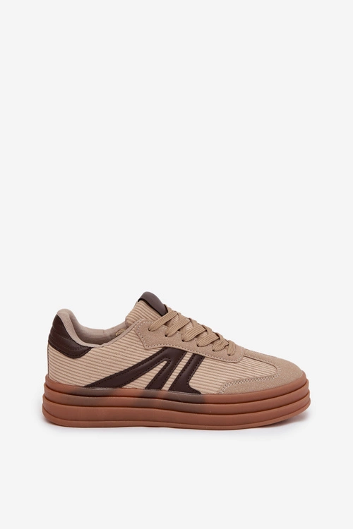 Sztruksowe Sneakersy Damskie Na Platformie Beżowe Corynelle