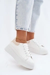 Sneakersy Damskie Na Platformie Z Imitacji Skóry Biało-Beżowe Calinae
