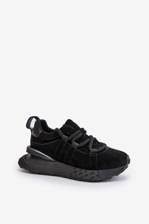 Zamszowe Sneakersy Damskie Na Platformie Z Grubym Sznurowaniem Artiker 54C1464 Czarne