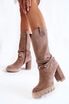Damskie Kozaki Na Słupku Lewski Shoes 3246 Cappucino