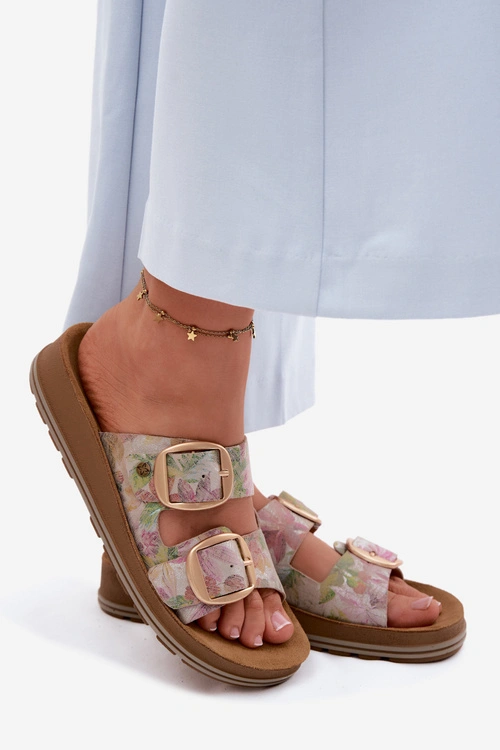 Skórzane Klapki Wzorzyste Z Klamrami Maciejka P7537-39 Multikolor