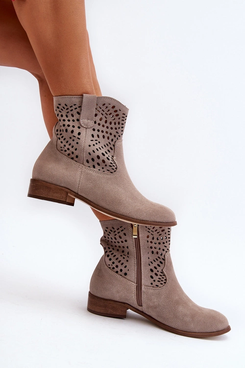Zazoo 3305/2 Damskie Ażurowe Botki Cappuccino