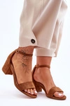 Zamszowe Klasyczne Sandały Na Niskim Obcasie Camel Honeymoon