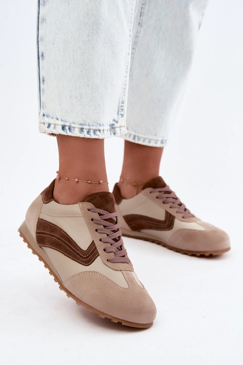 Skórzane Zamszowe Sneakersy Barefoot Damskie Zazoo N1400 Beżowe