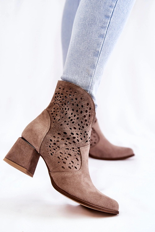 Ażurowe Botki Lewski Shoes 3166 Cappucino