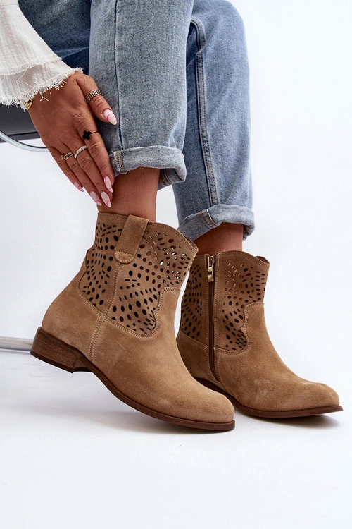Damskie Ażurowe Botki Lewski Shoes 3305/2 Beżowe