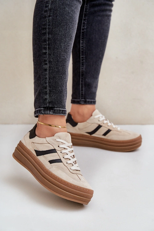 Zazoo N1176 Zamszowe Sneakersy Na Platformie Beżowe