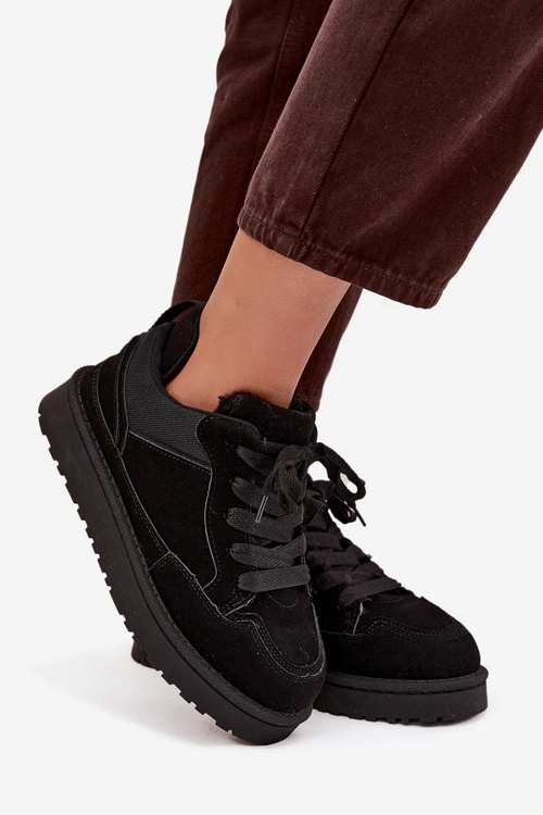 Sneakersy Damskie Ocieplane Futerkiem Czarne Cyrissa