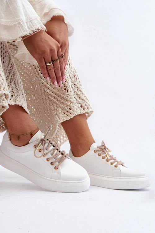 Skórzane Damskie Buty Sportowe CheBello 4362 Białe