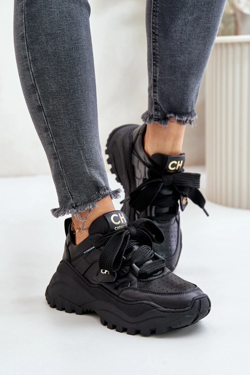Damskie Skórzane Sneakersy Czarne CheBello 4583