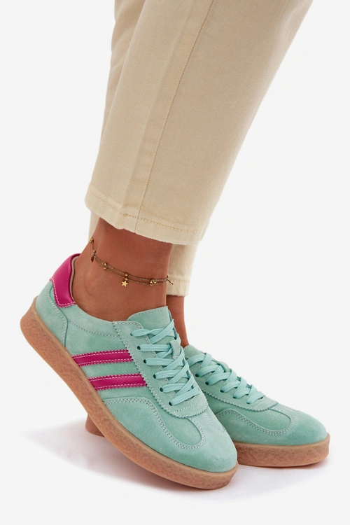 Skórzane Zamszowe Sneakersy Damskie S.Barski LR61-7089 Miętowe