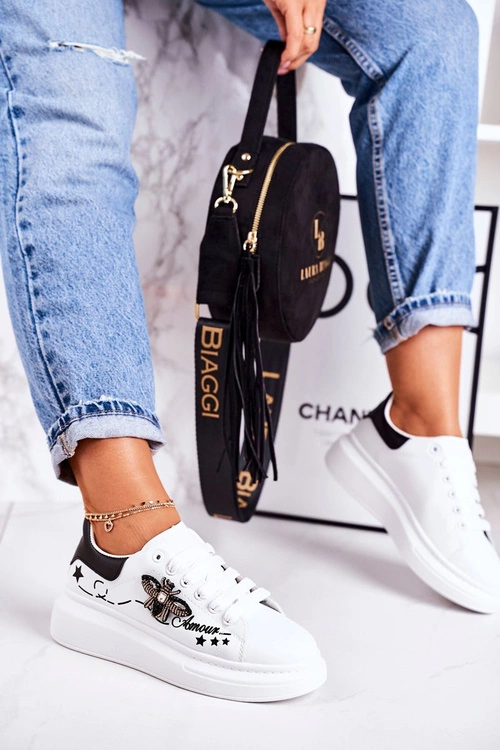Damskie Sportowe Buty Sneakersy Z Muchą Białe Amour