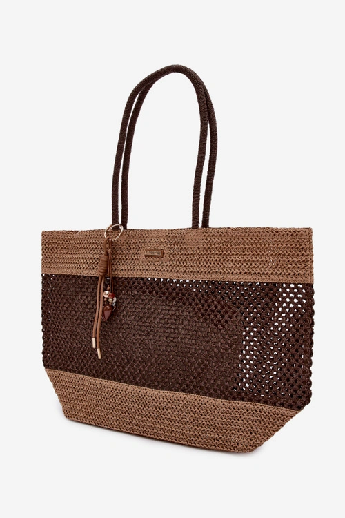 Flora&Co Pleciona Torba Shopper Duża Z Brelokiem Brązowa Lucette