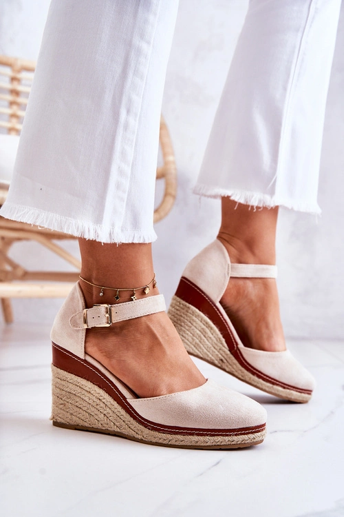 Damskie Espadryle Na Koturnie Beżowe Tamarill