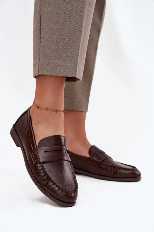 Półbuty Loafersy Damskie Z Eko Skóry Brązowe Lilith