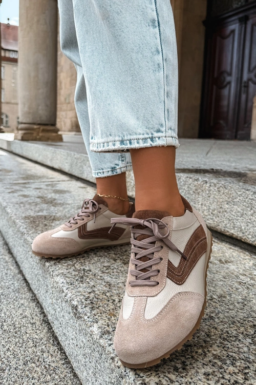 Skórzane Zamszowe Sneakersy Barefoot Damskie Zazoo N1400 Beżowe