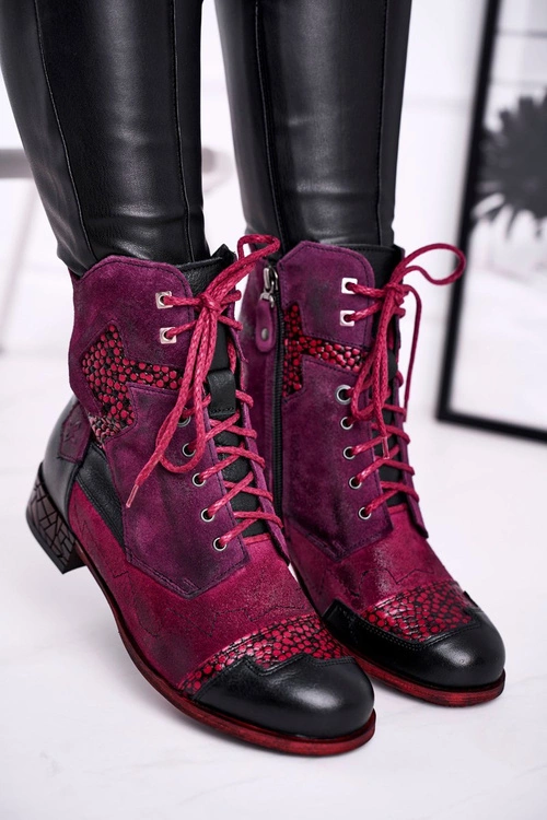 Botki Damskie Skórzane Ocieplane Maciejka Fioletowe 04625-23