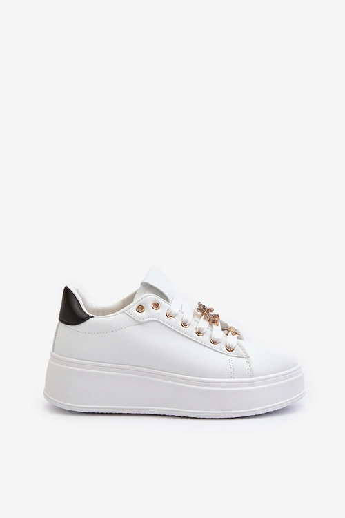 Sneakersy Damskie Na Platformie Z Przypinkami Eko Skóra Białe Cavisa