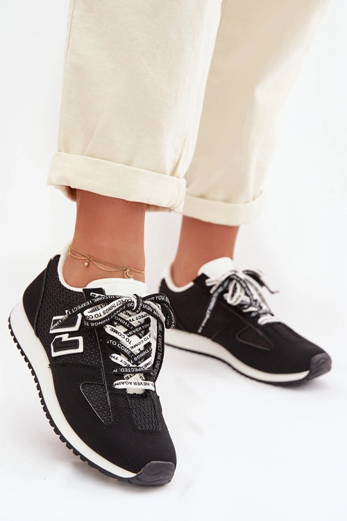 Sneakersy Damskie Z Ozdobnym Sznurowaniem Czarne Henira