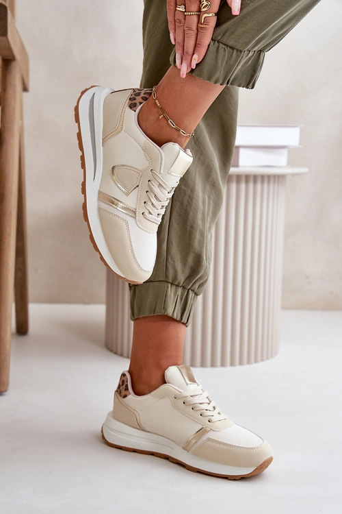 Sneakersy Damskie Z Eko Skóry Beżowe Velaniela