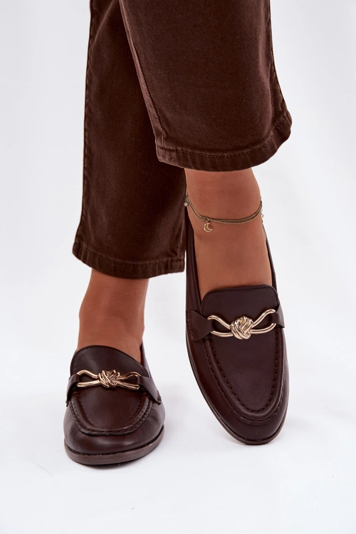 Loafersy Damskie Z Ozdobnym Detalem Czekoladowe Rosynne