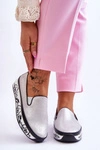 Damskie Skórzane Tenisówki Slip-On Srebrne Ottavia