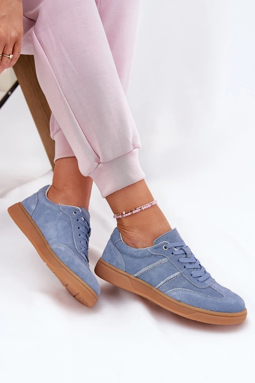 Zamszowe Niskie Sneakersy Damskie Niebieskie Paliana