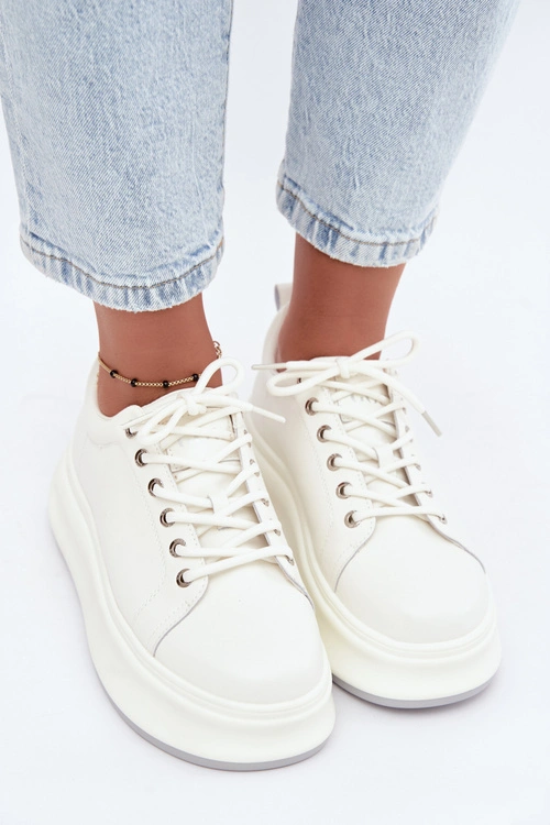 Skórzane Sneakersy Damskie Na Platformie GOE SS2N4021 Białe