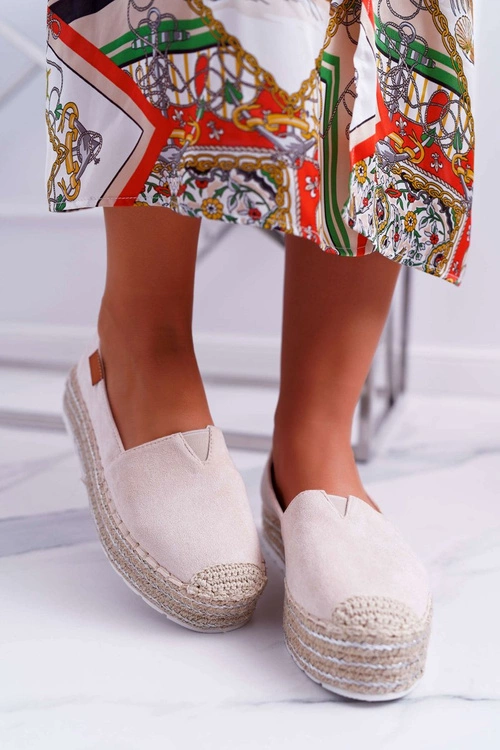 Espadryle Damskie Wsuwane Zamszowe Beżowe Mariako