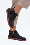 Skórzane Półbuty Barefoot Damskie Z Ozdobnym Detalem Zazoo 30072 Czarne