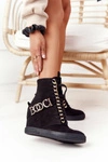 Damskie Zamszowe Sneakersy BOOCI 2222 Złote Litery Czarne