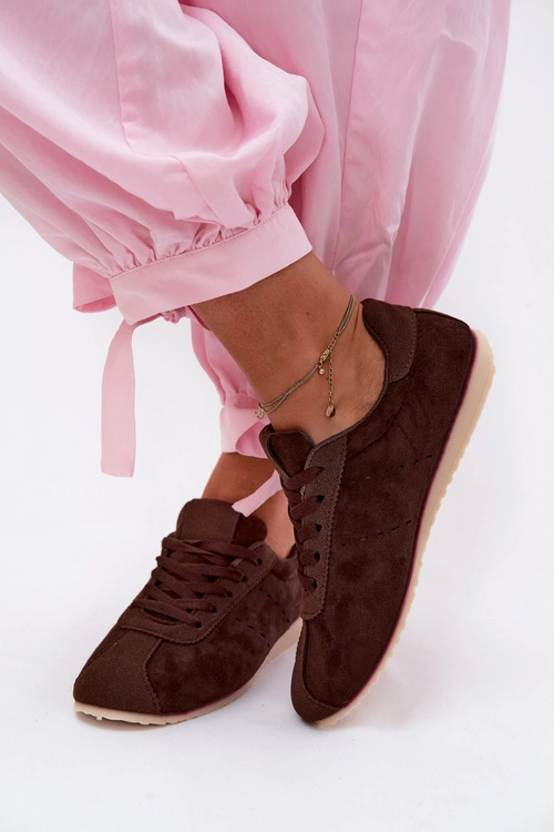 Sneakersy Damskie Z Eko Zamszu Niskie Czekoladowe Melvelin