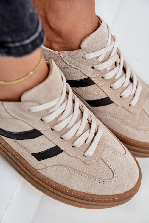 Zazoo N1176 Zamszowe Sneakersy Na Platformie Beżowe