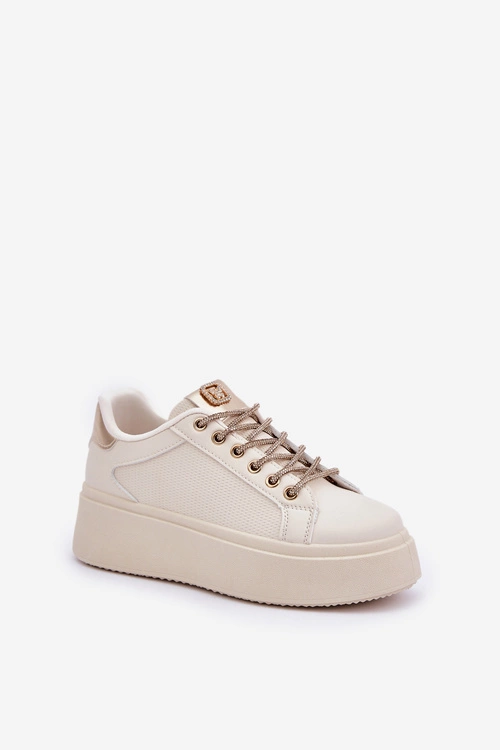 Sneakersy Na Platformie Z Ozdobnymi Sznurówkami Beżowe Fonetha